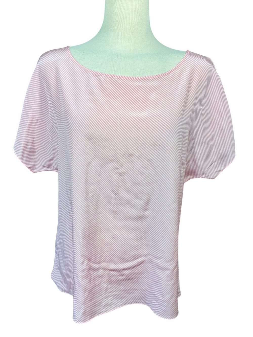 Lily Pulitzer 100% Silk Pink and White Stripe Boat Neck Blouse Women's Large